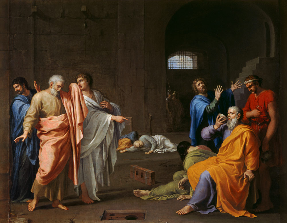 A painting of the death of Socrates in a global totalitarian